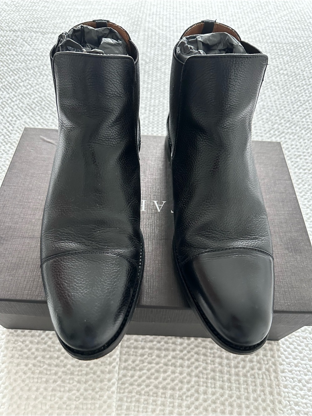 Taft Black Leather Chelsea Boots with Cap Toe